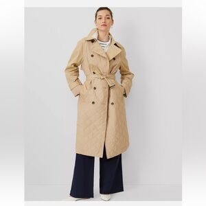 Ann Taylor at Weekend Quilted Mixed Media Double breasted Trench coat size M